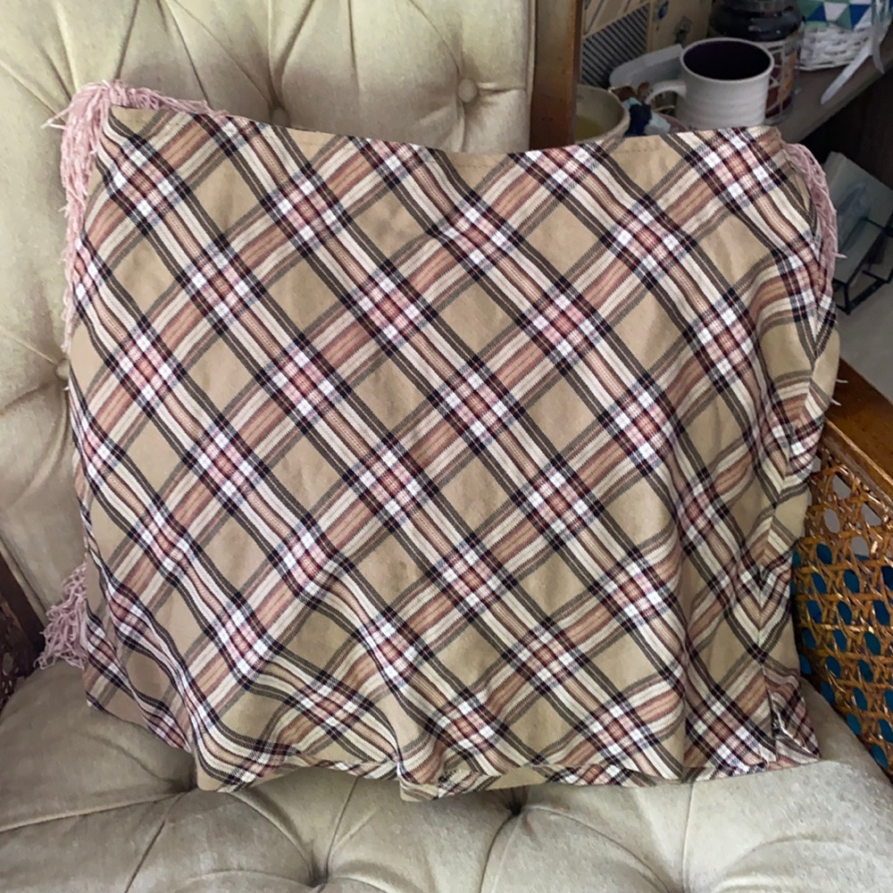 Vintage tan plaid straight mini skirt 🍎